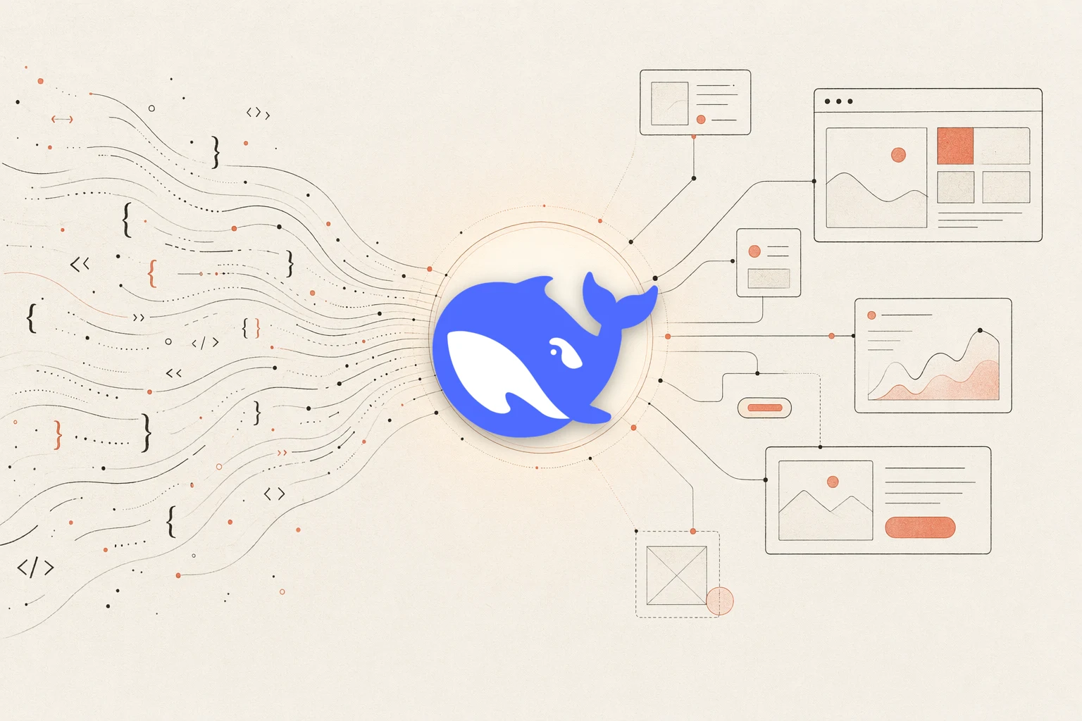 Boucle de rétroaction de conception DeepSeek Reasonix : un agent terminal lisant les références de conception, un navigateur affichant l'interface utilisateur et un espace de travail, avec une flèche de rétroaction bouclant en arrière